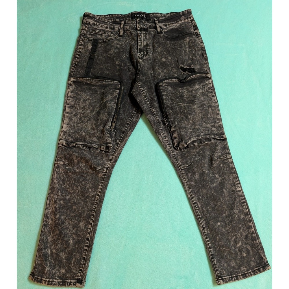 Rue21 Grunge Acid Wash Cargo Slim Taper Jeans Black 34x30 Streetwear Y2K